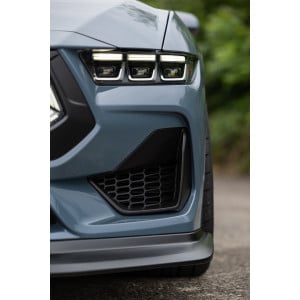 RTR Corner Grills for 2024+ Mustang installed on vehicle - close up view head on