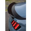 higher side view of 2024+ RTR Mustang Decklid spoiler installed on blue Mustang GT
