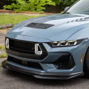 RTR Corner Grills for 2024+ Mustang installed on vehicle - 3/4 close up shot installed in bumper