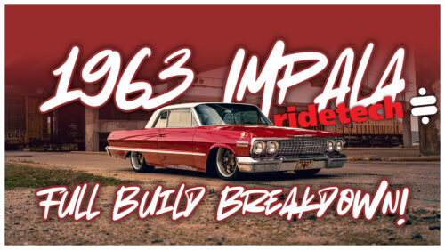 red 1963 Chevy Impala lowered on Ridetech air suspension